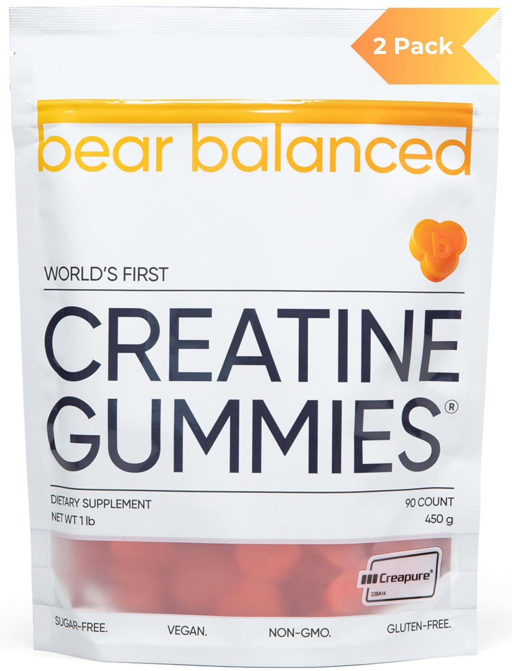 Bottle of Bear Balanced Creatine Gummies Peach Mango flavor