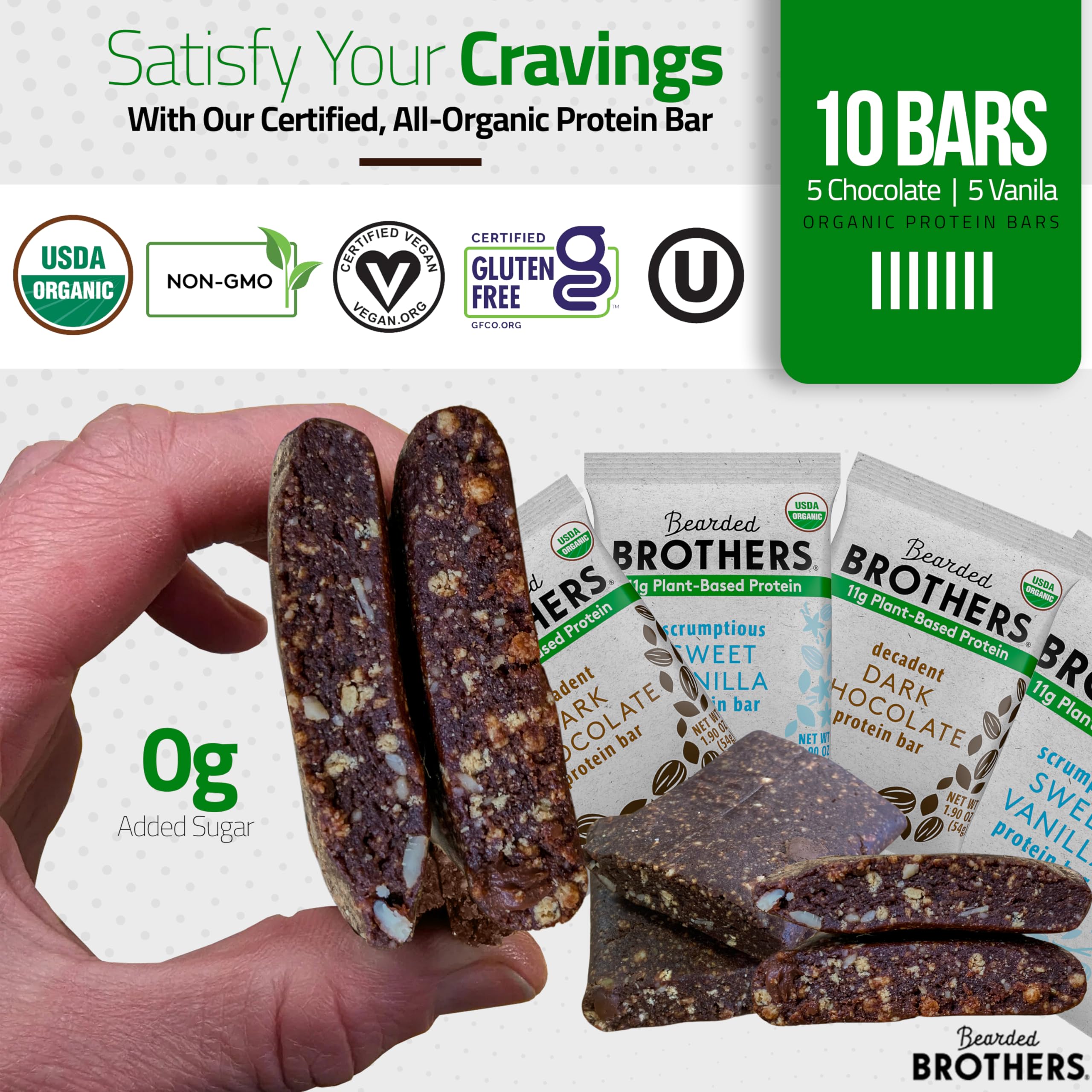 Bearded Brothers certifications label communicates organic, vegan, gluten-free credentials