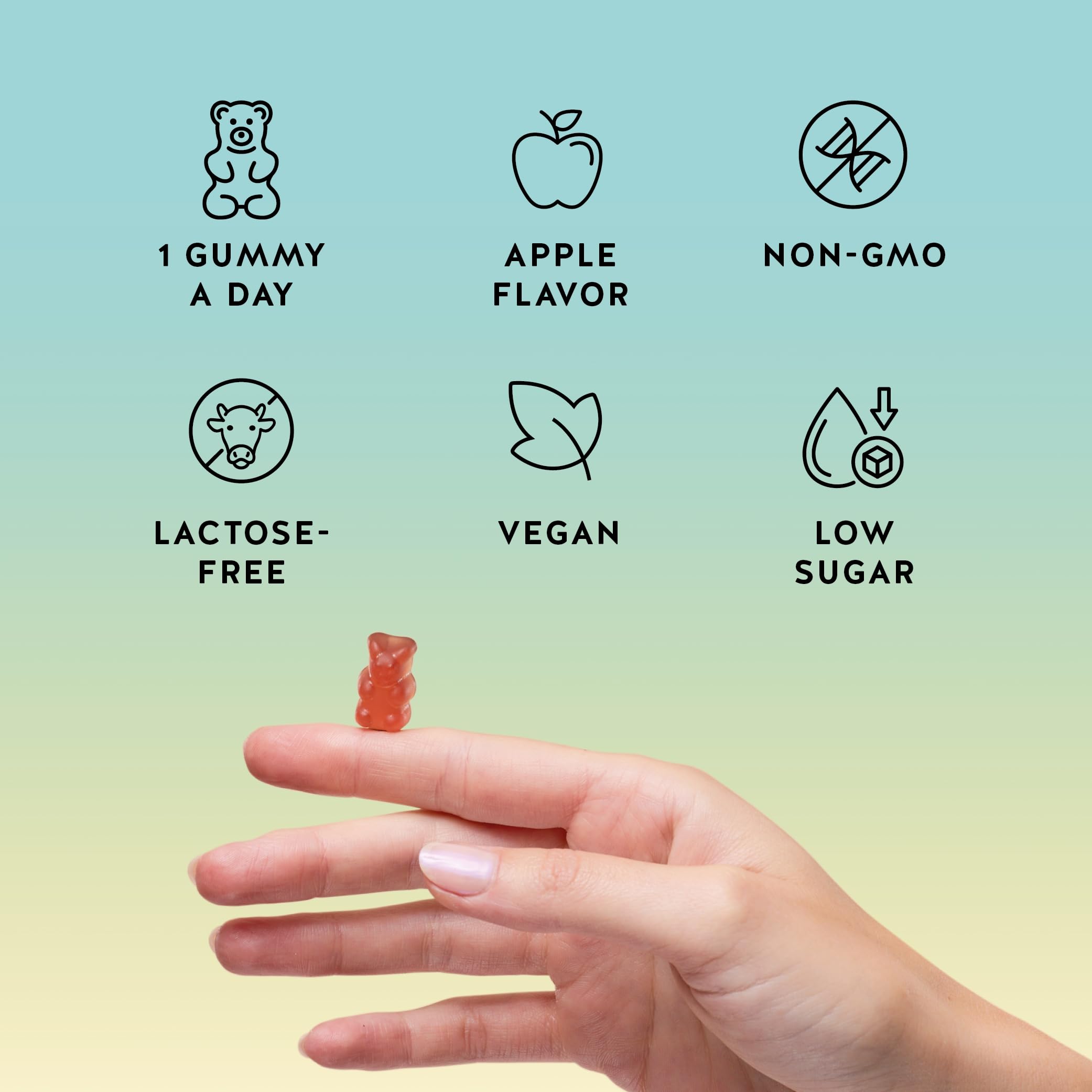 Bears with Benefits gummies in hand ready to chew, convenient daily wellness boost