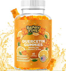 Bottle of Beary Fine Quercetin + Bromelain Gummies with Vitamin C, Zinc and Vitamin D3