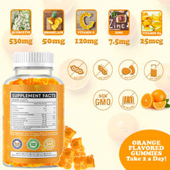 Close-up of orange-flavored Beary Fine Quercetin with Bromelain gummies