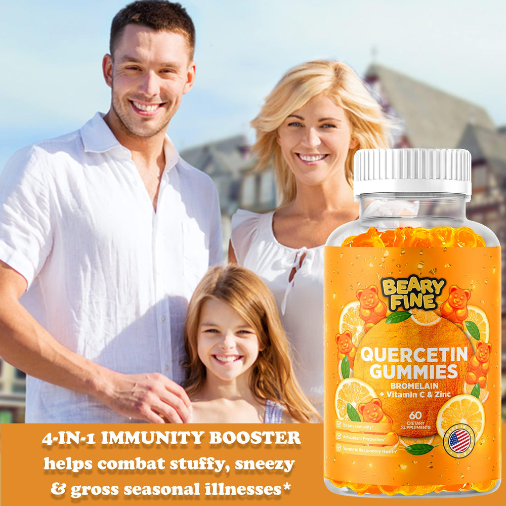 Beary Fine Quercetin + Bromelain Gummies packaging showing Made in the USA