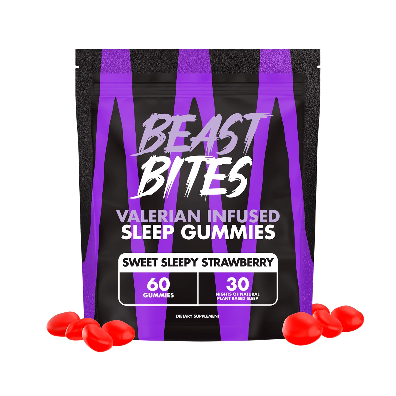 Beast Bites Valerian Sleep Gummies bottle in Sweet Sleepy Strawberry flavor