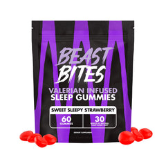 Beast Bites Valerian Sleep Gummies bottle in Sweet Sleepy Strawberry flavor