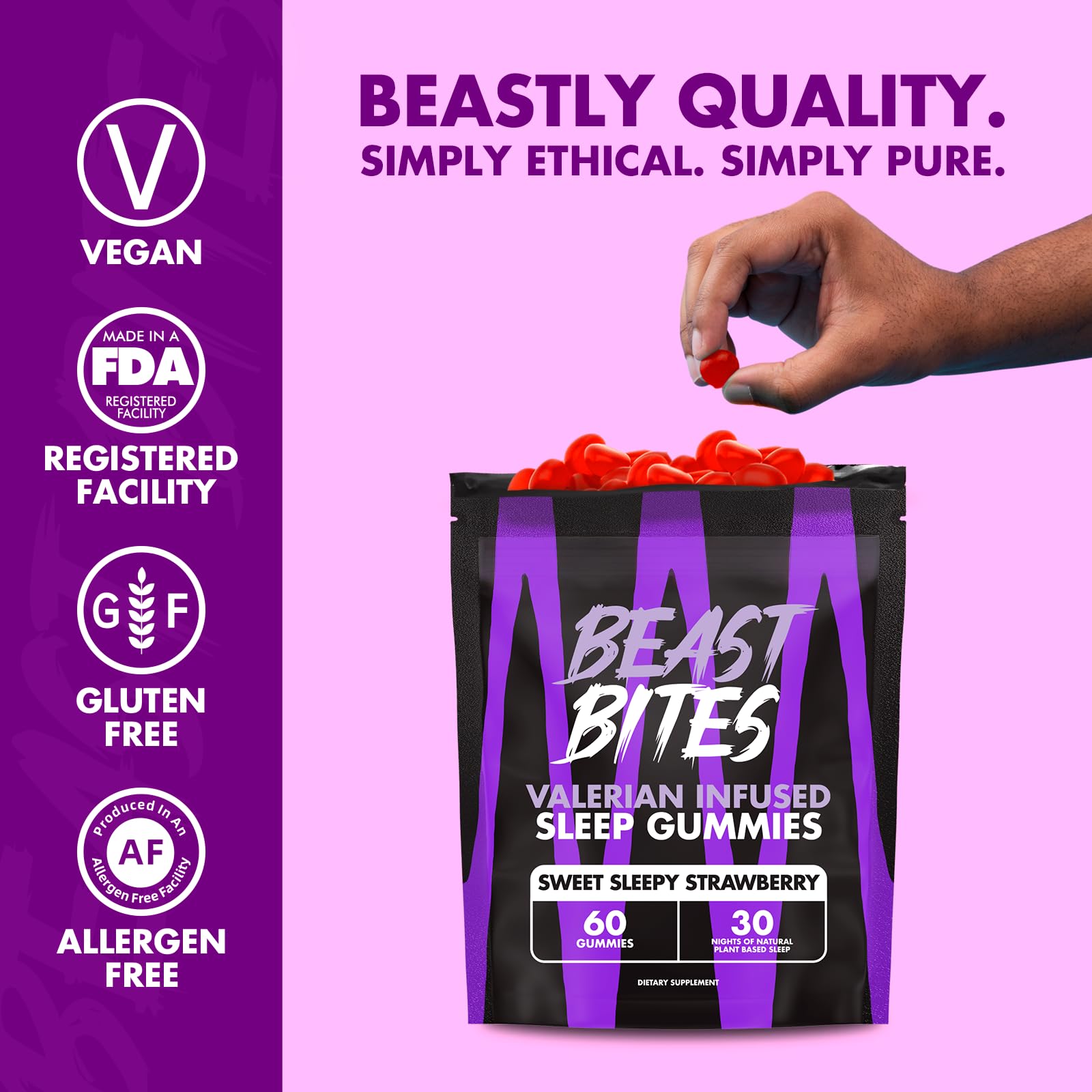 Nutrition and ingredients panel on the Beast Bites bottle
