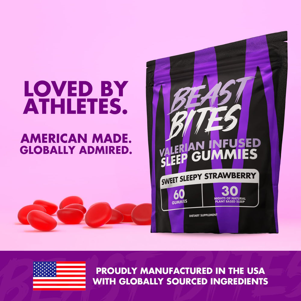 Gummies displayed with natural ingredients and a glass of water