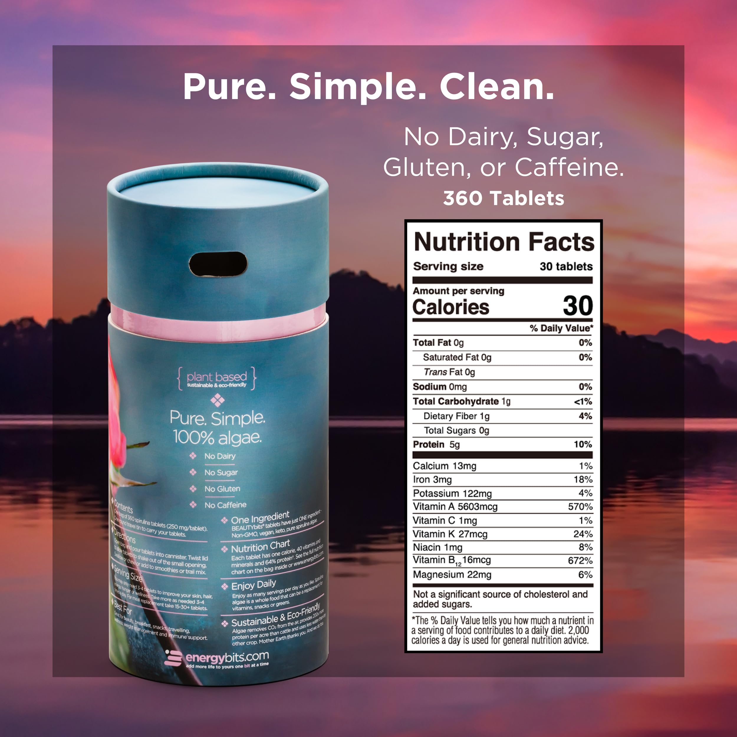 Vegan, keto, gluten-free wellness supplement with spirulina