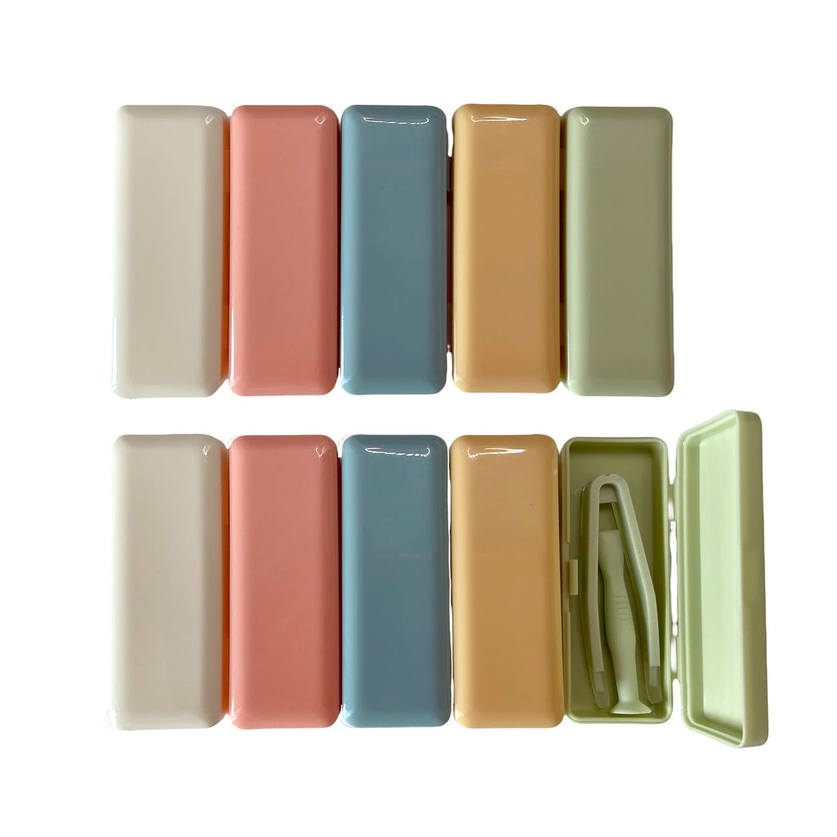 Bedartist 10-pack portable contact lens tool case set opened, showing inserter, remover, and soft-tip tweezer