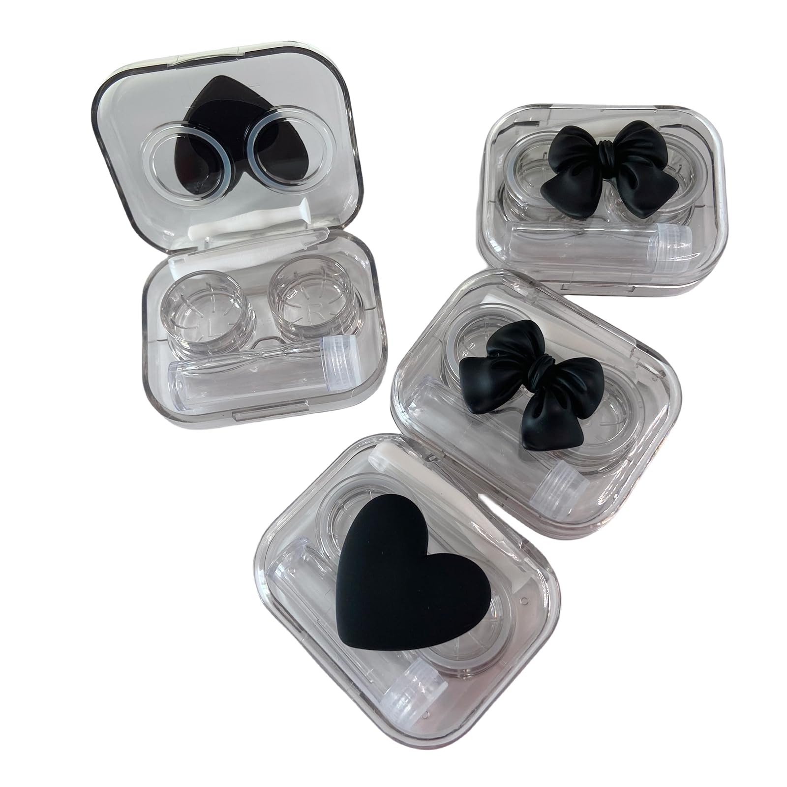 BEDARTIST 2-Pack 3D Hearts & Bows Contact Lens Case - Black Travel Kit