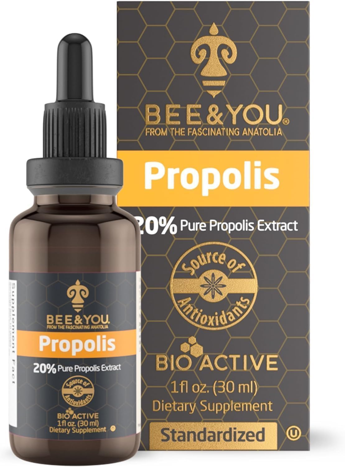 Bee and You Propolis Liquid Extract Drops bottle with label