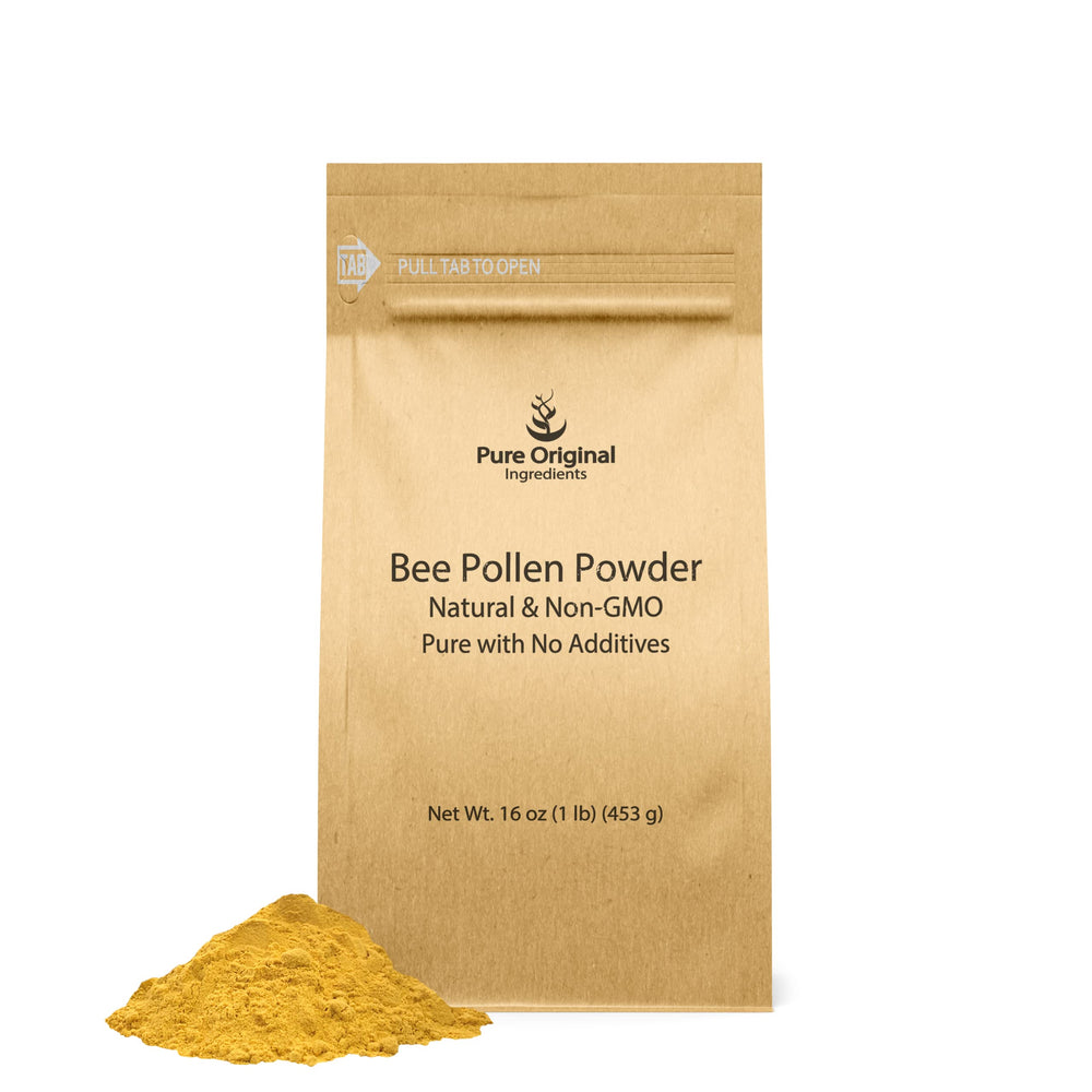 Front view of 1 lb jar of Pure Original Ingredients Bee Pollen Powder