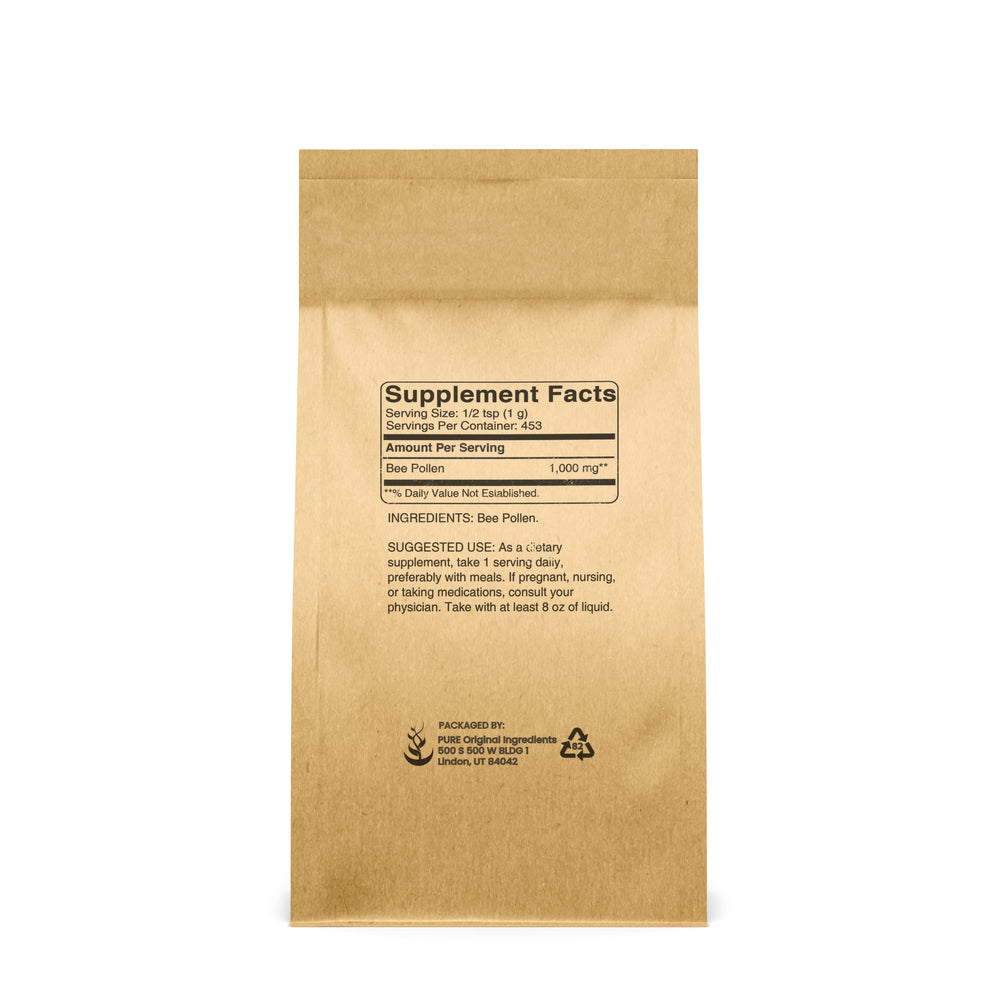 Bee pollen powder label showing ingredients - 1 lb