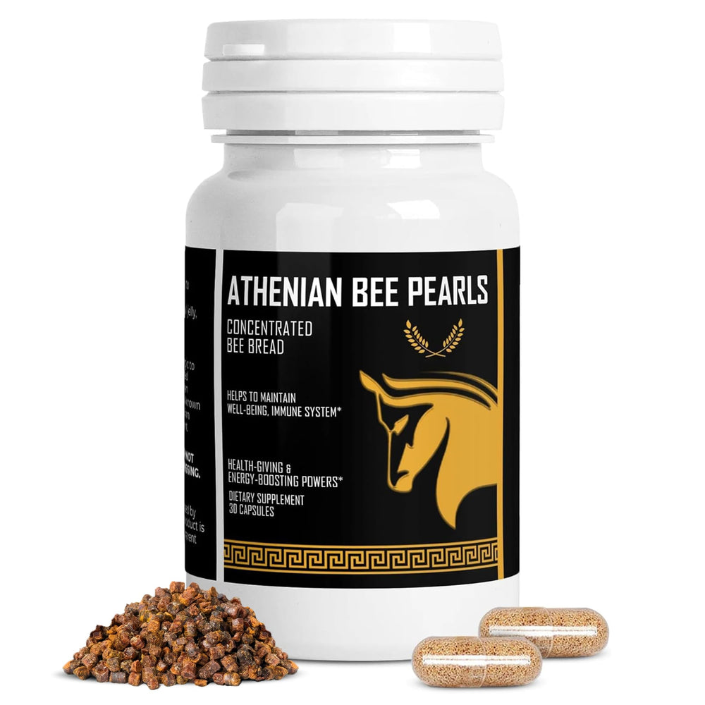 Bee Pollen supplement cover featuring Athenian Bee Pearls