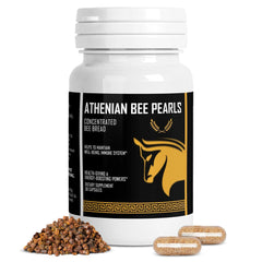 Bee Pollen supplement cover featuring Athenian Bee Pearls