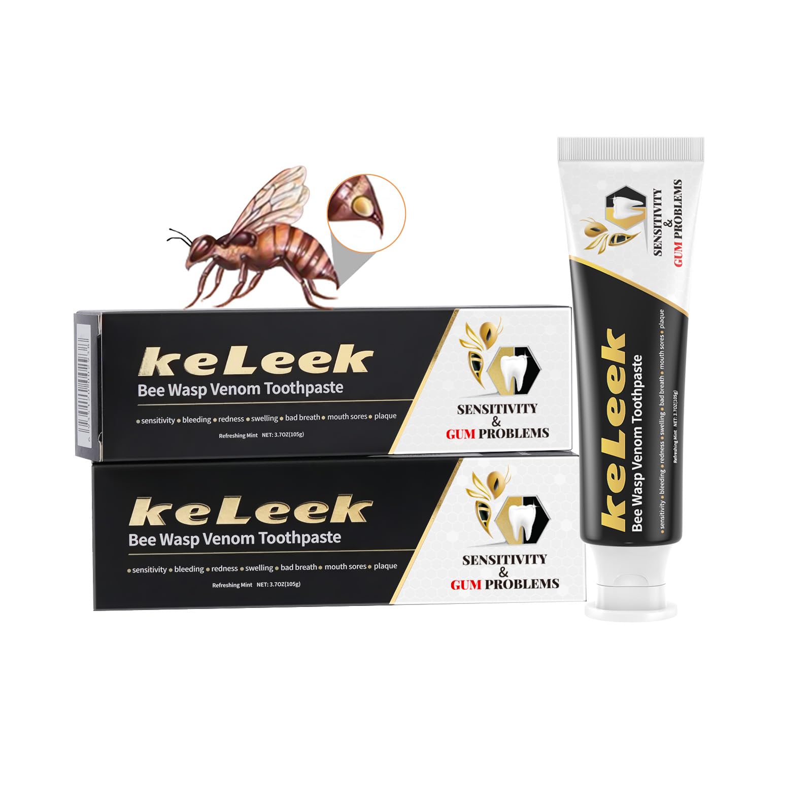 Two-pack Bee Wasp Venom toothpaste for bleeding gums