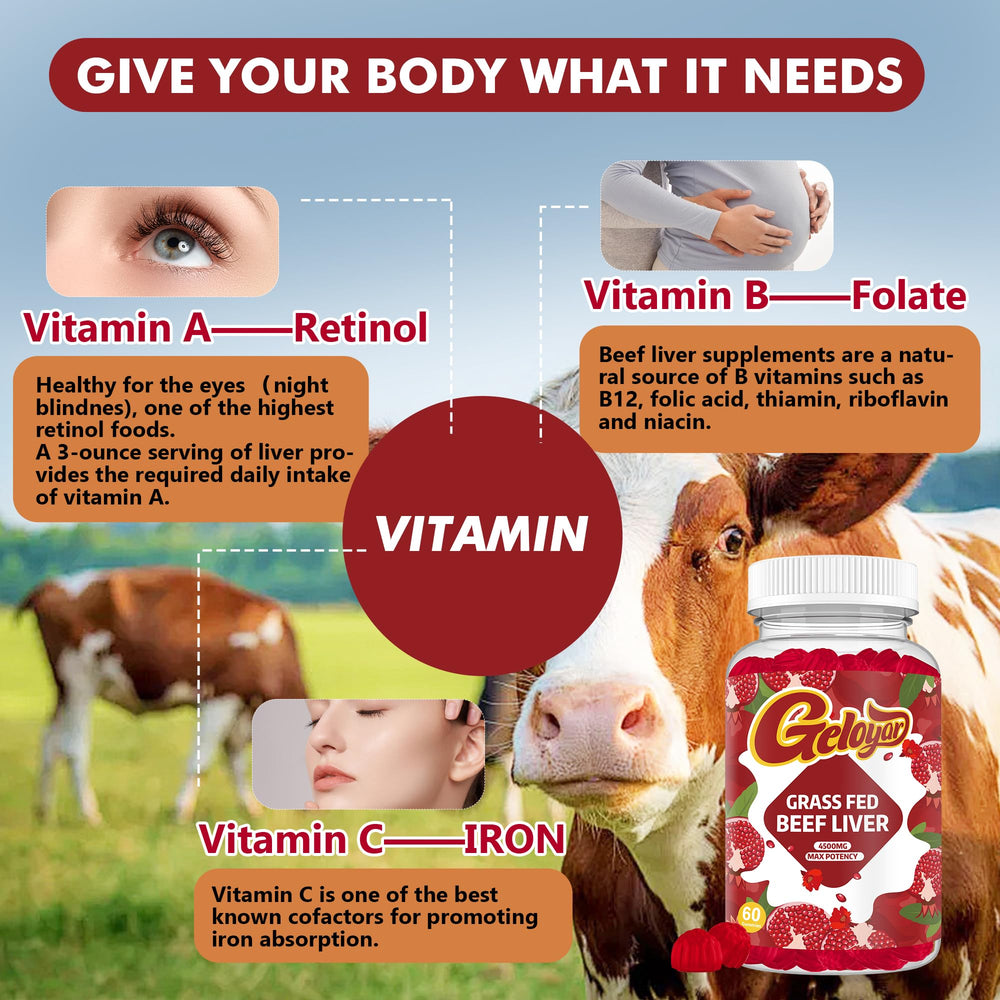 Nutrient highlights on packaging featuring heme iron, folate, and vitamin C.