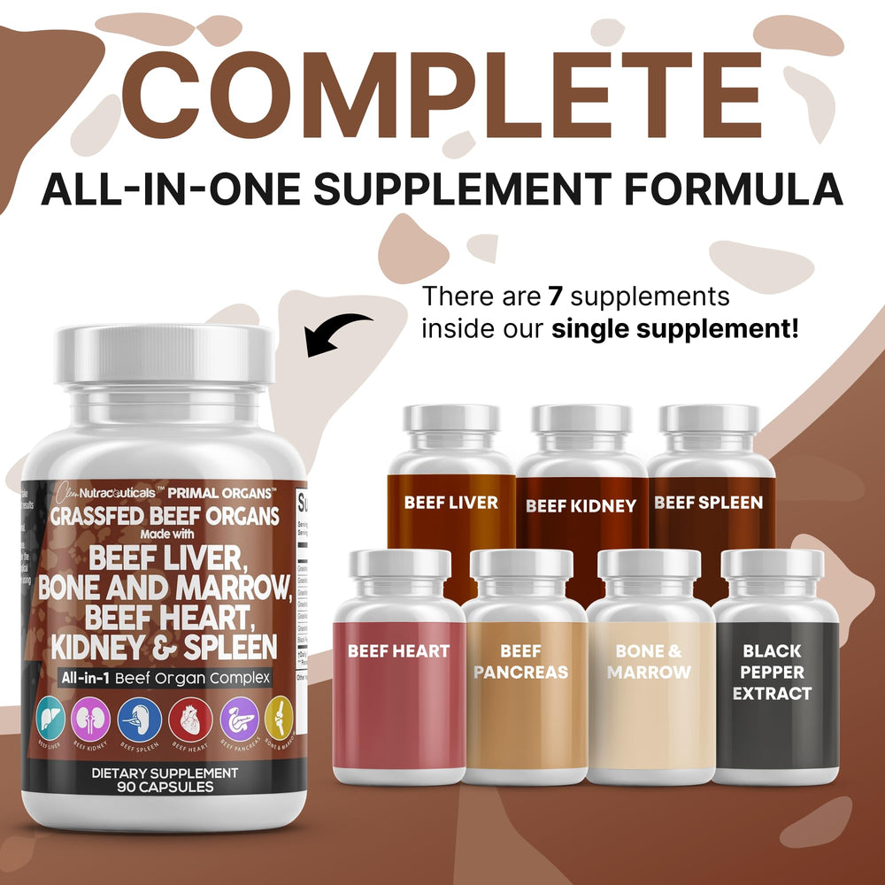 Beef liver capsules containing heart, spleen, pancreas, bone and marrow