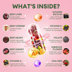 Beef liver, uterus, heart and kidney capsules illustration