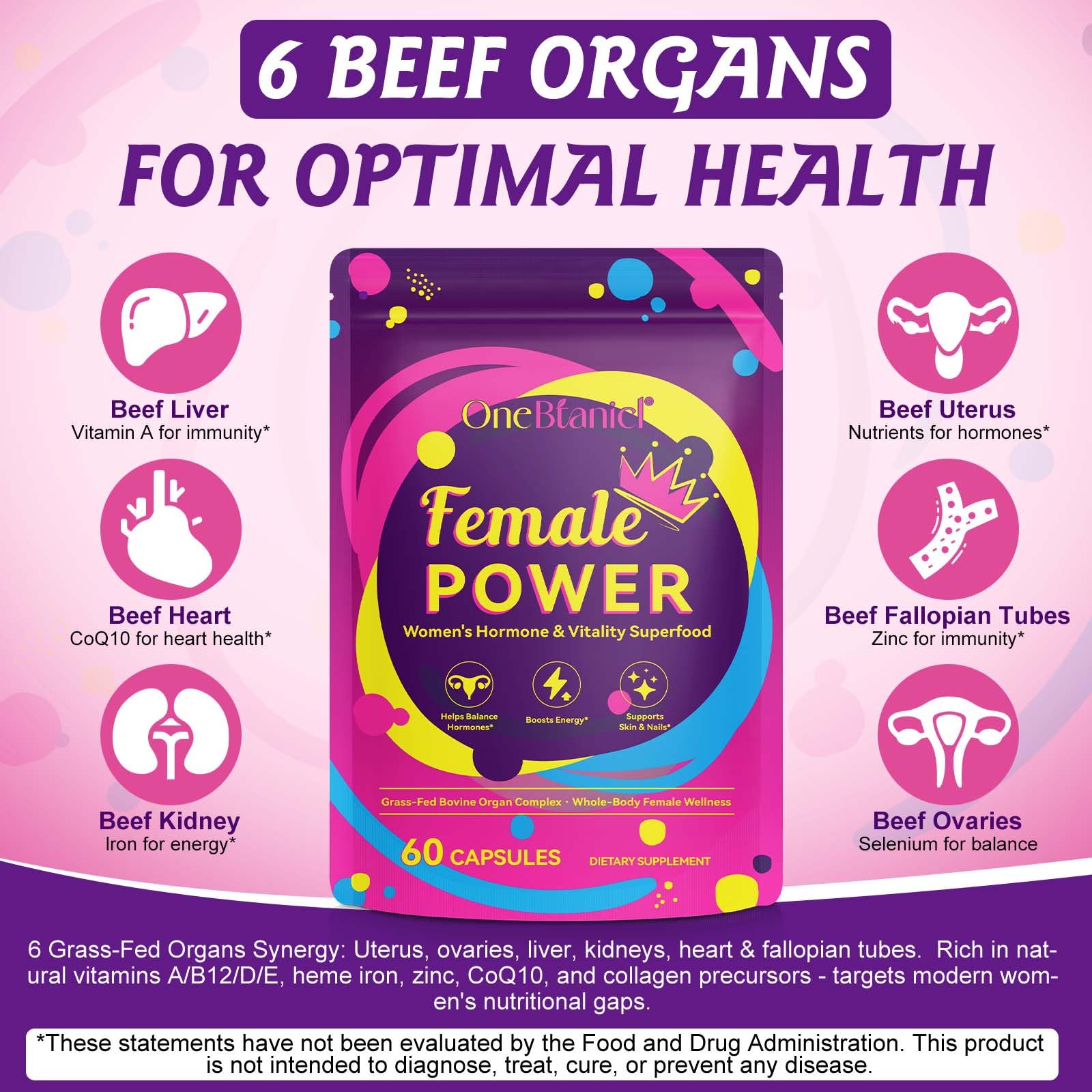 Packaging of beef organ supplement for women