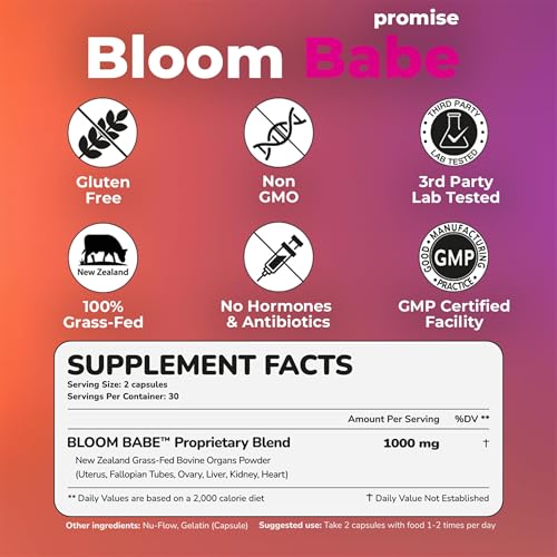 Unopened Bloom Babe bottle with 60 capsules on light background