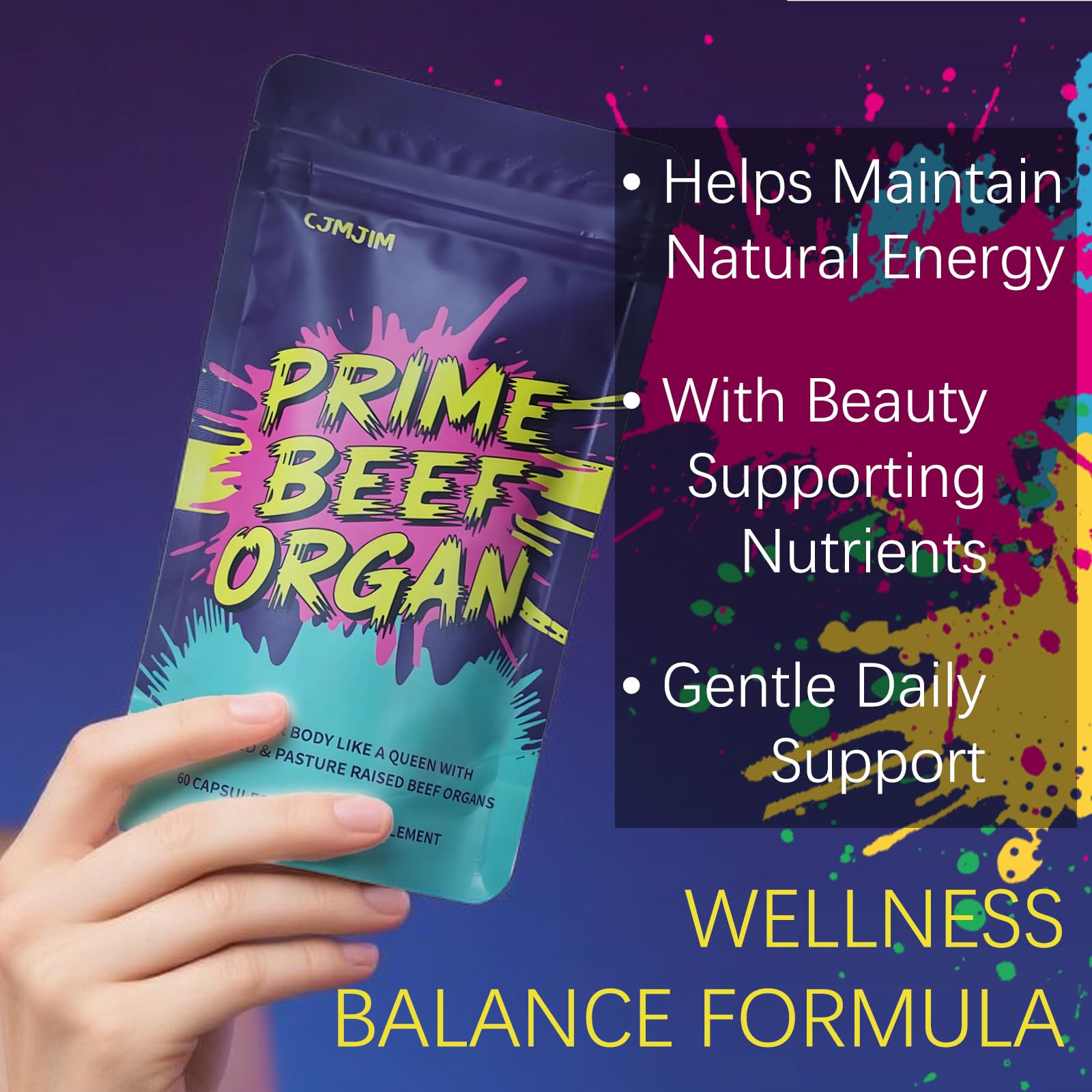 Healthy lifestyle image featuring beef organ supplement