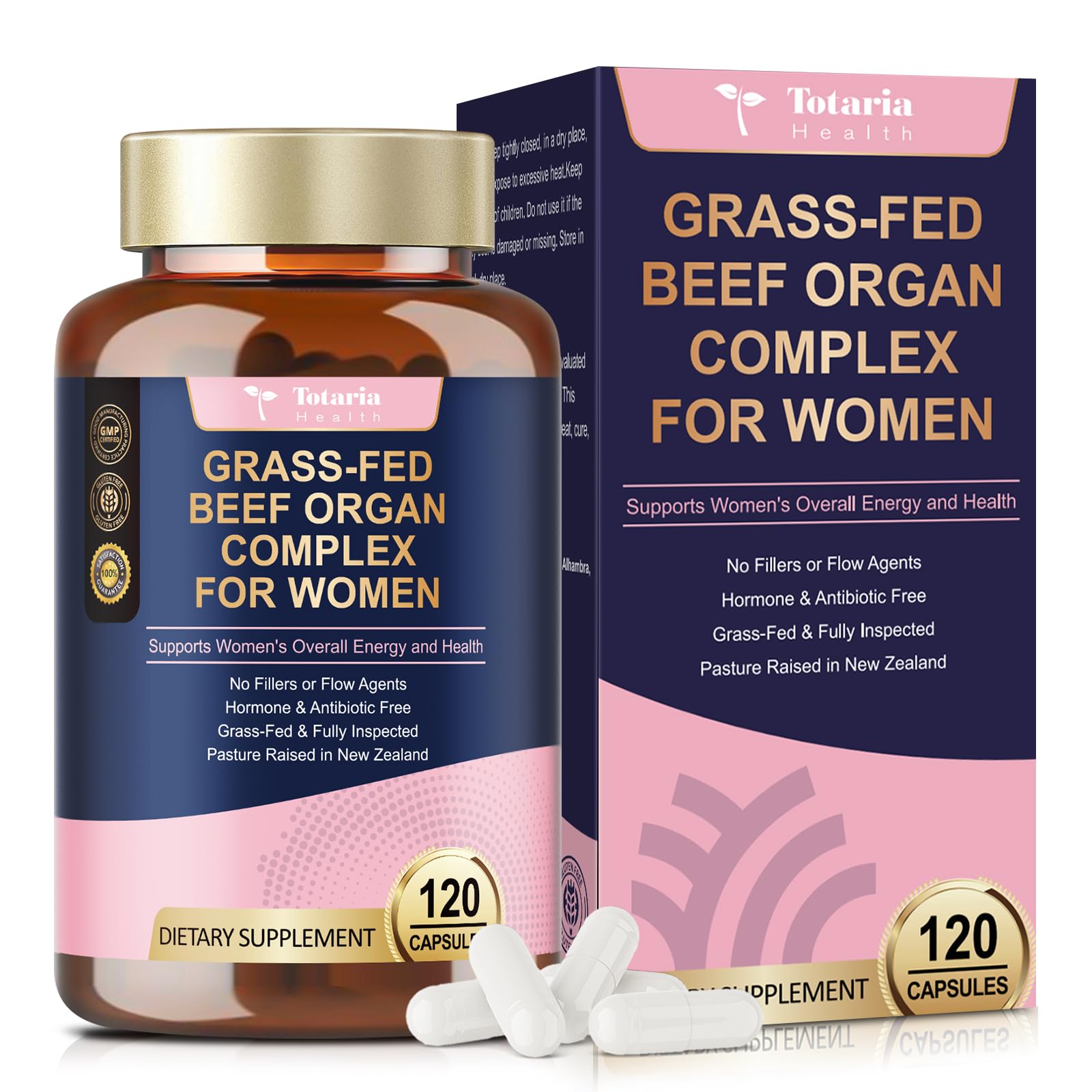 Beef organ supplement for women featuring liver, heart, kidney and uterus in capsules (120 count).