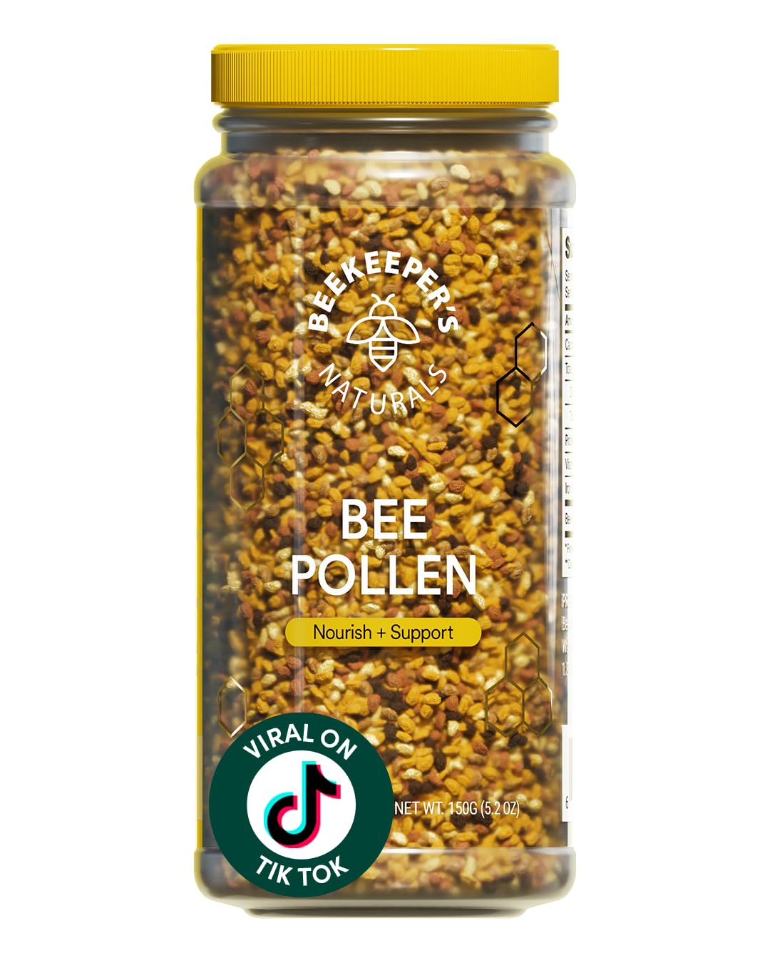 Front view of Beekeeper's Naturals raw bee pollen granules in 5.2 oz packaging