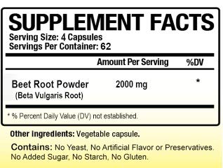 Beet Root Beta Vulgaris capsules label close-up - 250 count