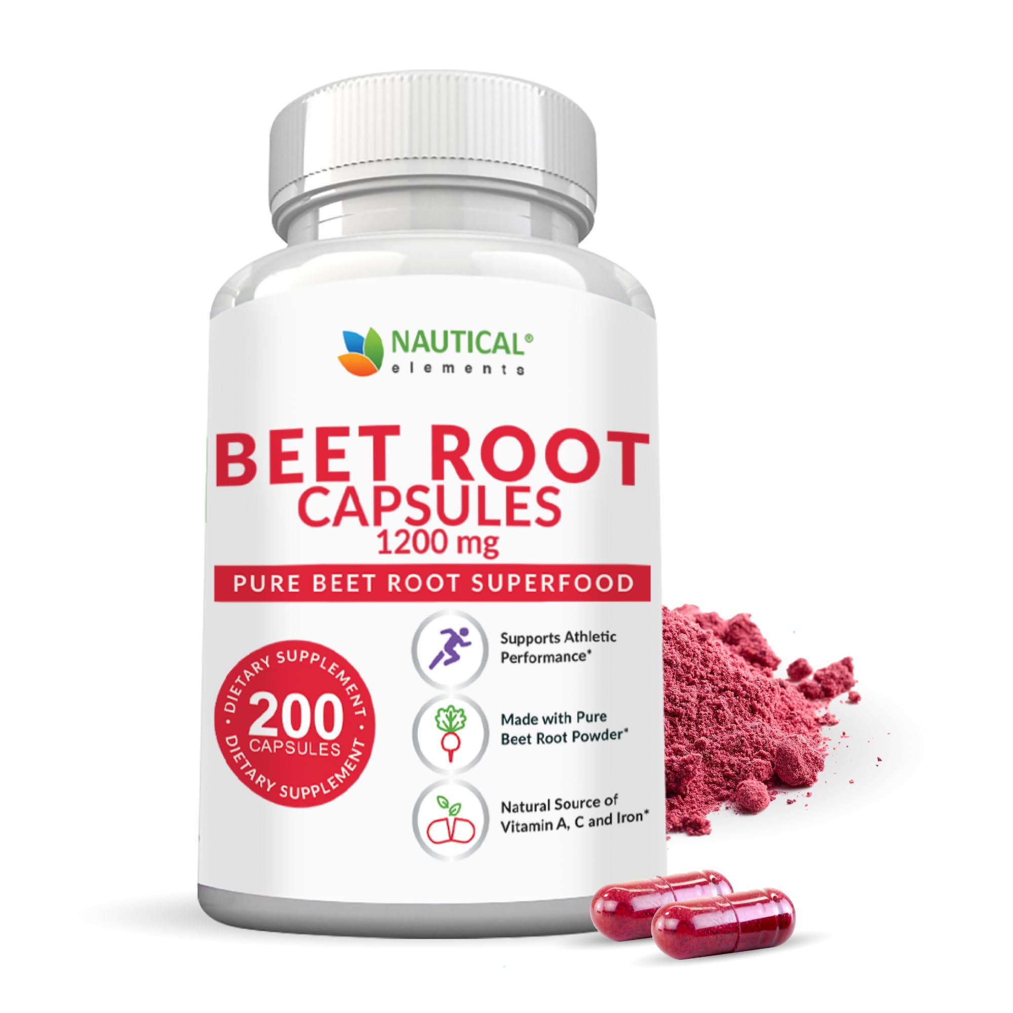 Beet Root Capsules bottle with label showing 1200mg per serving