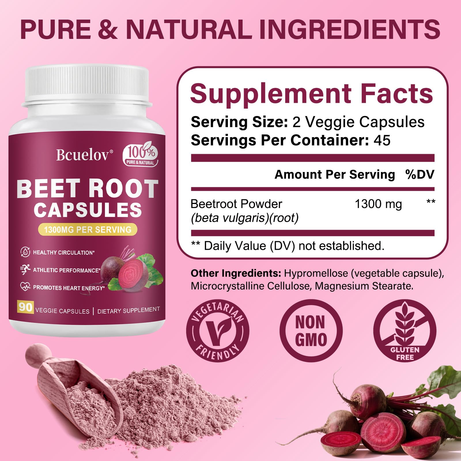 Beet Root Capsules 1300mg packshot back with label