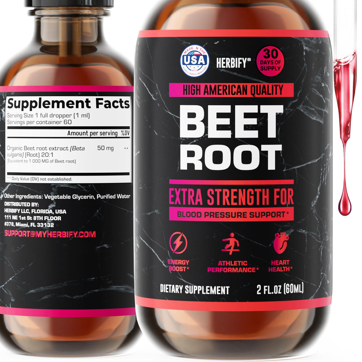 Beet Root Extract liquid bottle with dropper, 2 fl oz