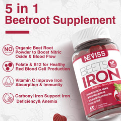 Nutrition facts panel on Beet Root Gummies bottle