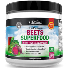 Beet Root Powder bottle label with 30 servings