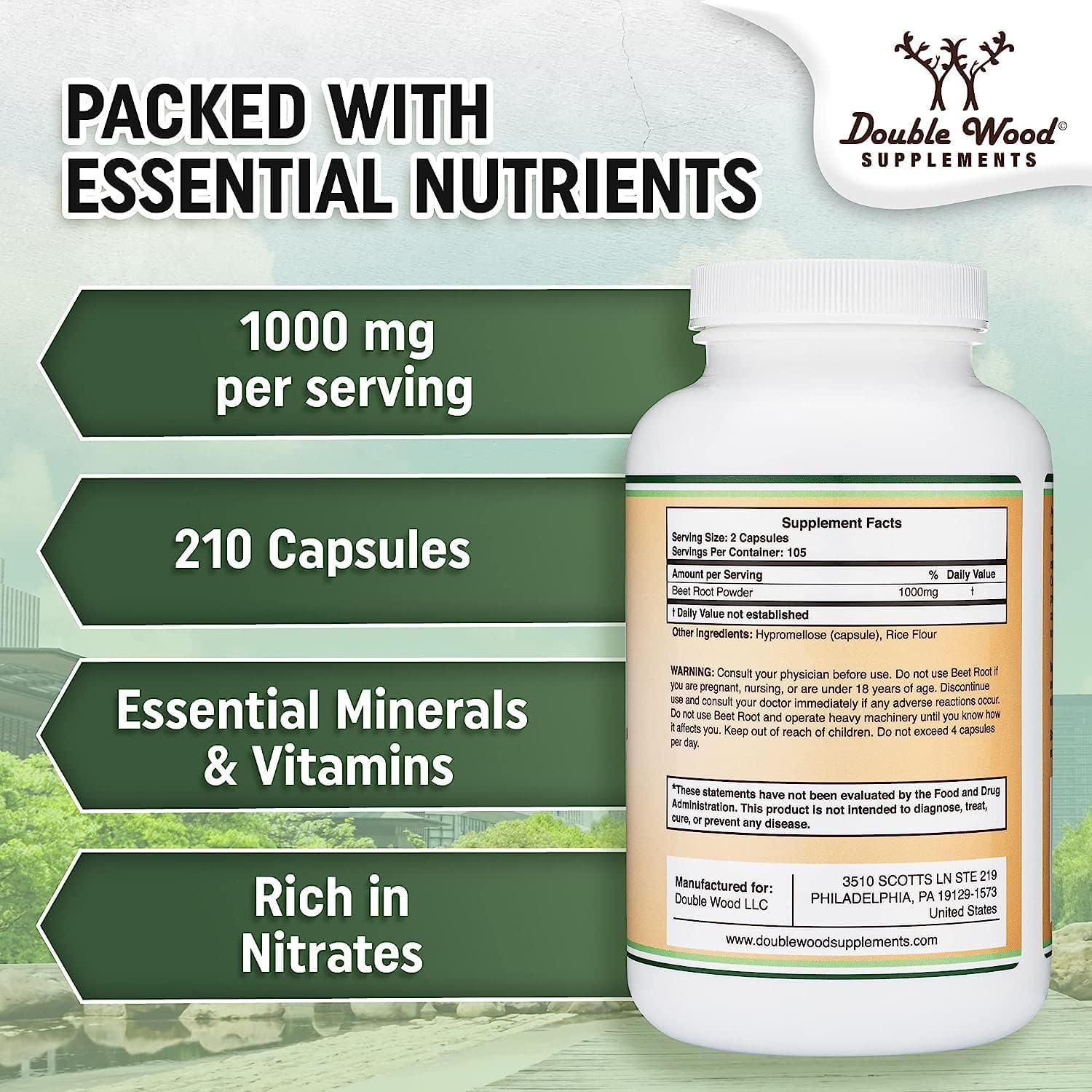 Beet Root Powder Capsules label showing 1000mg per serving