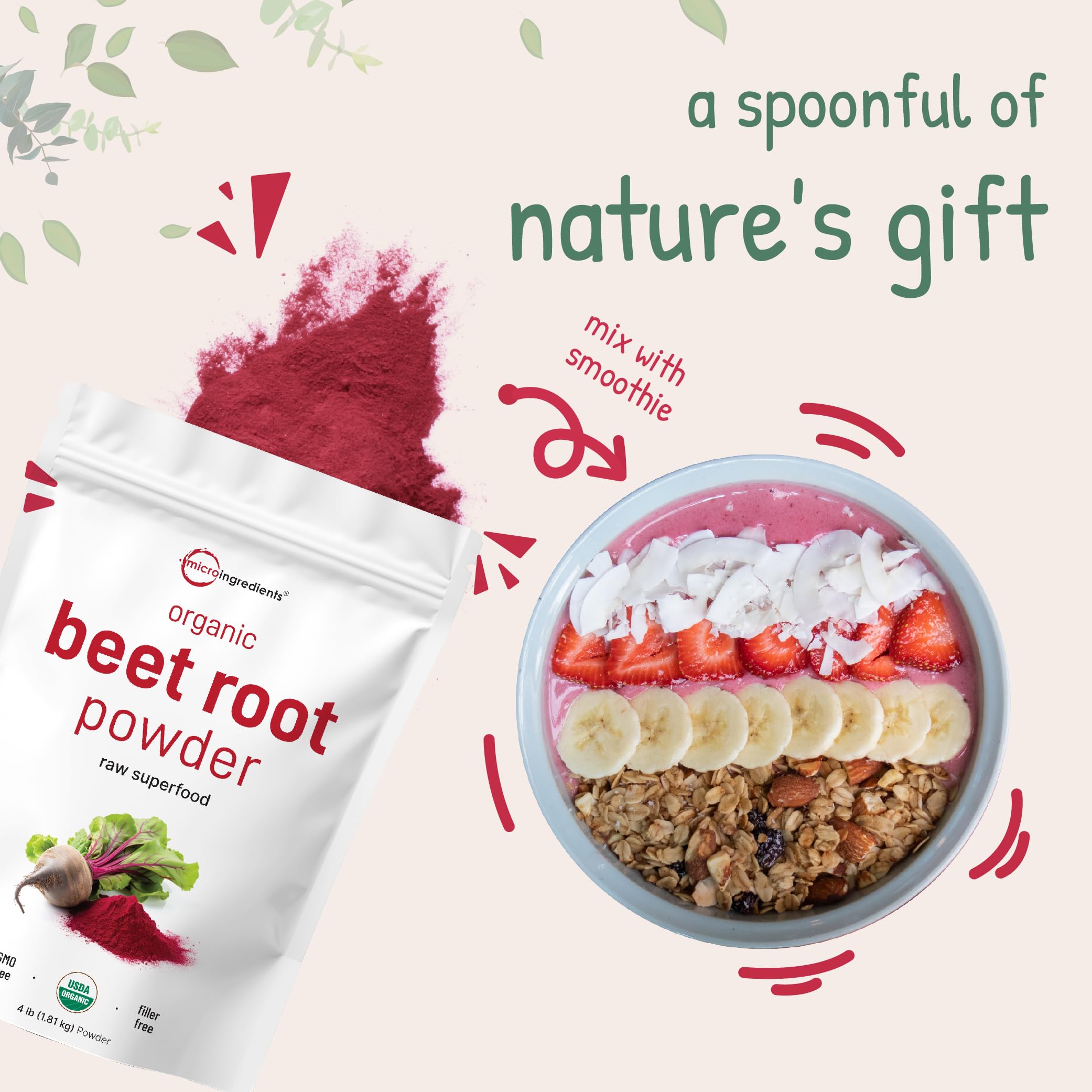 Beet root powder serving estimate: 518 servings per 4 lb container