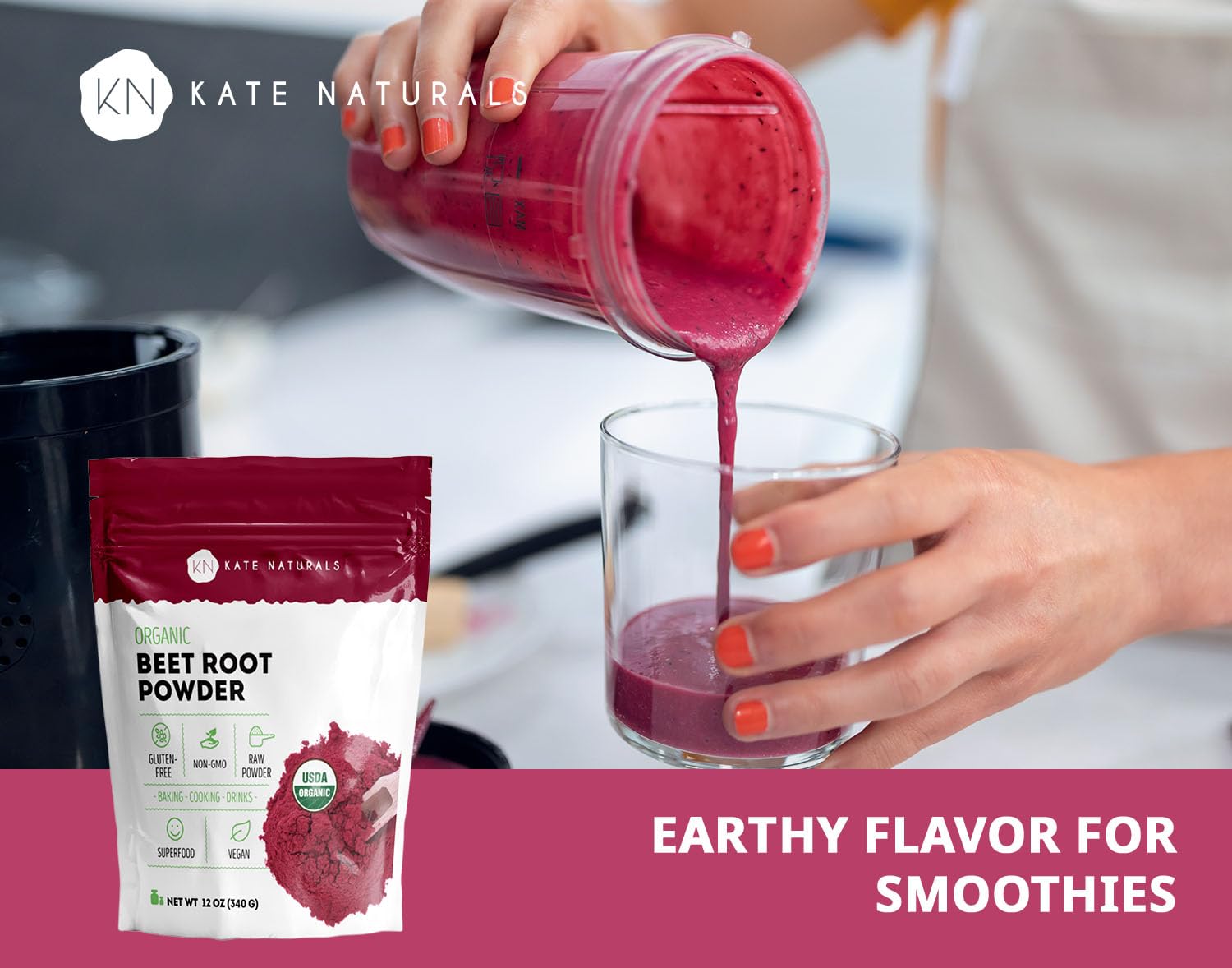 Beet root powder added to a smoothie