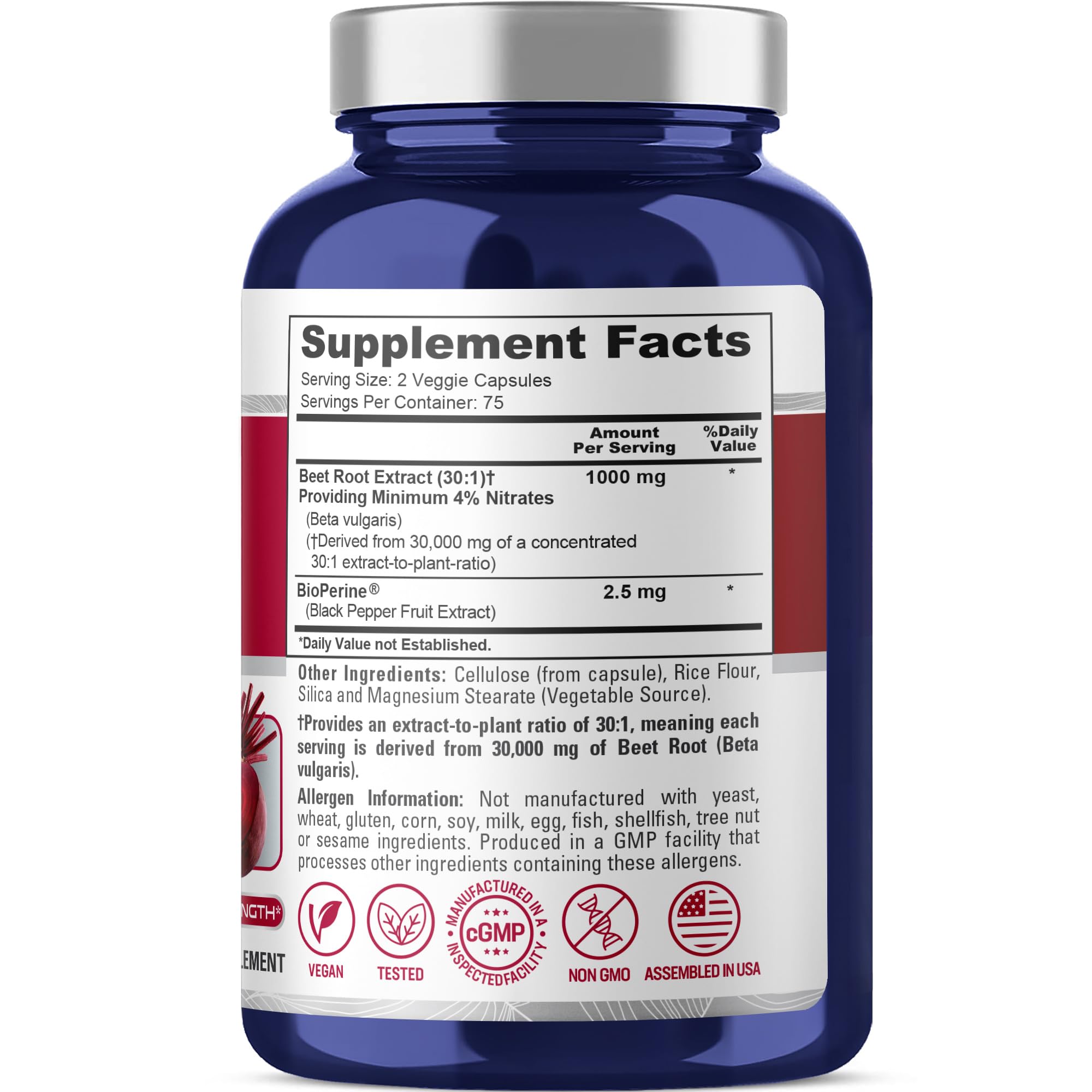 Beet root extract 30:1, 1000 mg per capsule