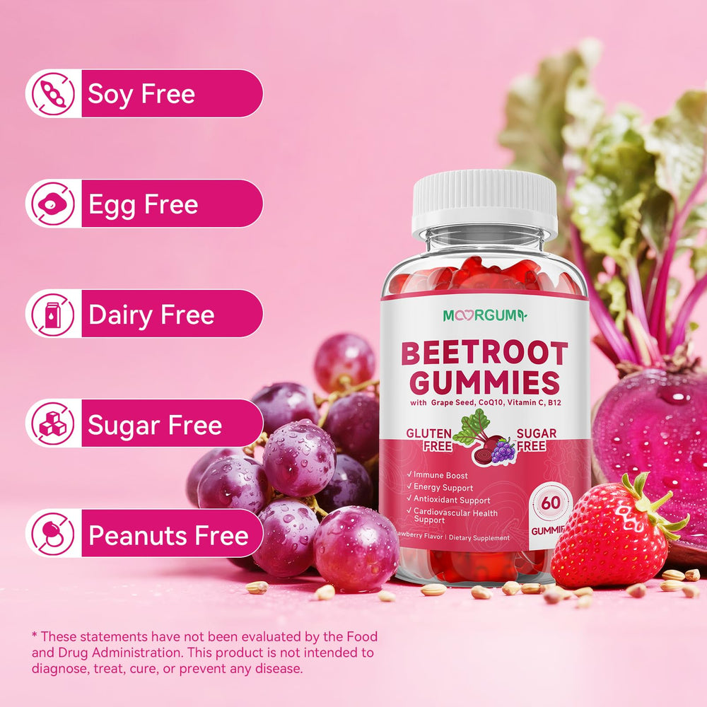 Front packaging view of beetroot gummies bottle