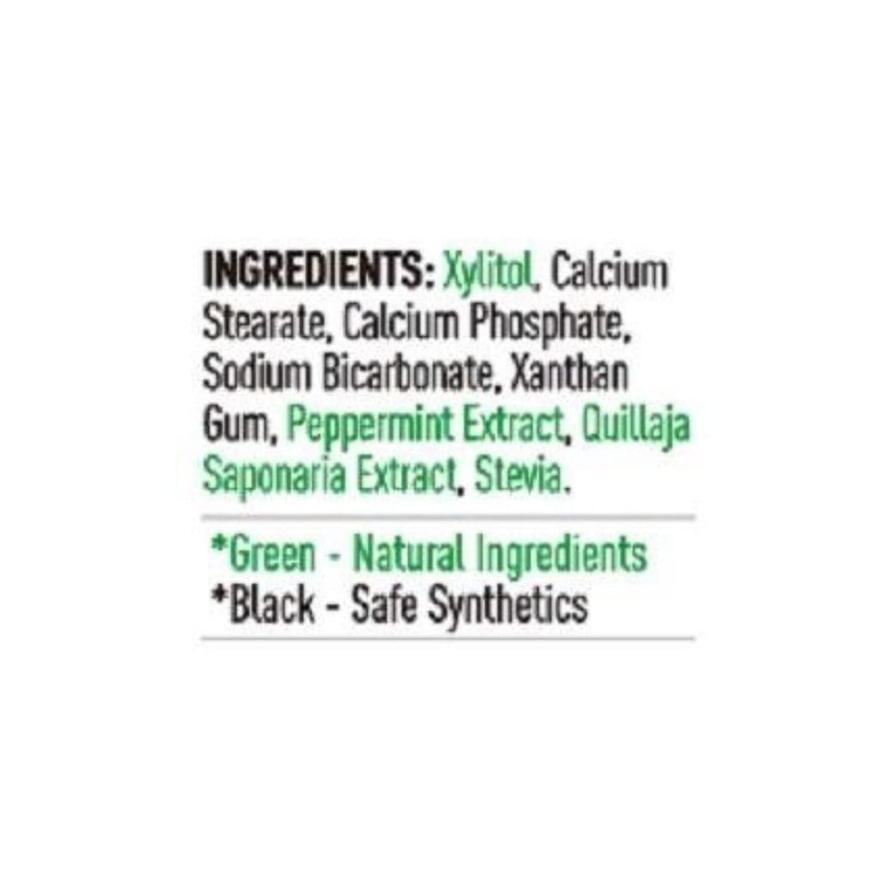 Before and after teeth with mint and charcoal toothpaste tablets