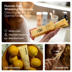 Lemon Coconut flavored toothpaste tube with cap off