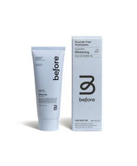 Front view of Before SuperMint Fluoride-Free Whitening Toothpaste 4.4oz tube.