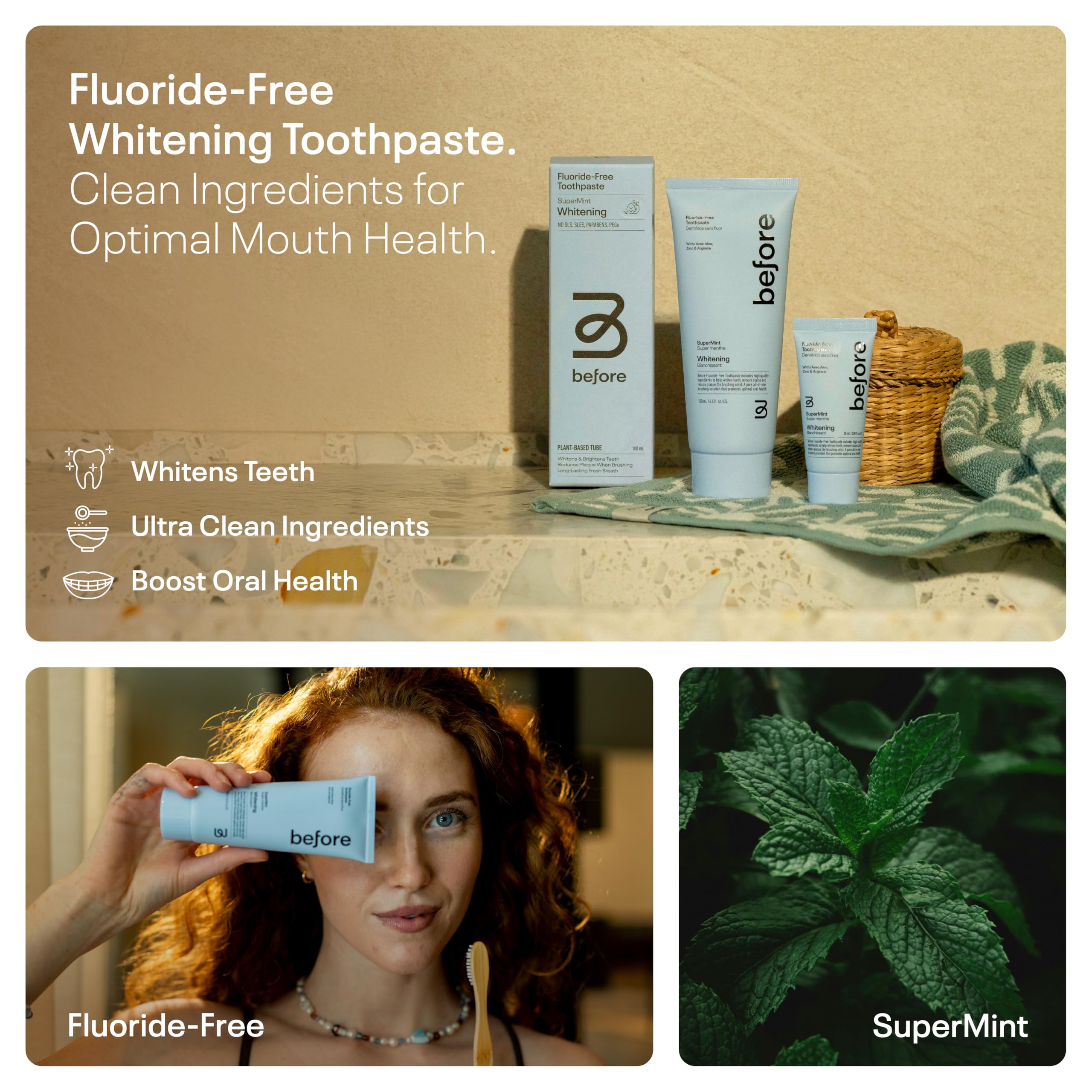 Recyclable sugarcane toothpaste tube packaging close-up.