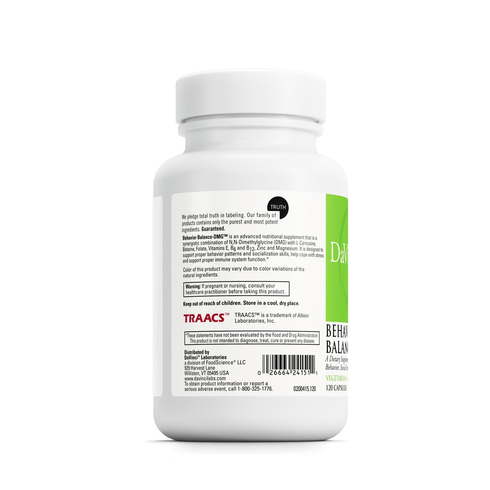 Supplement facts panel for Behavior Balance-DMG