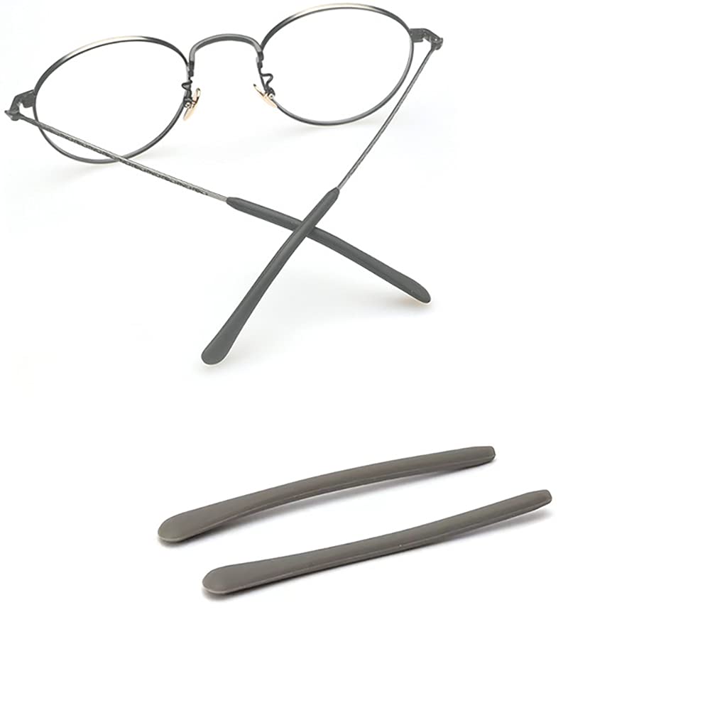 BEHLINE soft silicone temple tips on gray metal eyeglasses