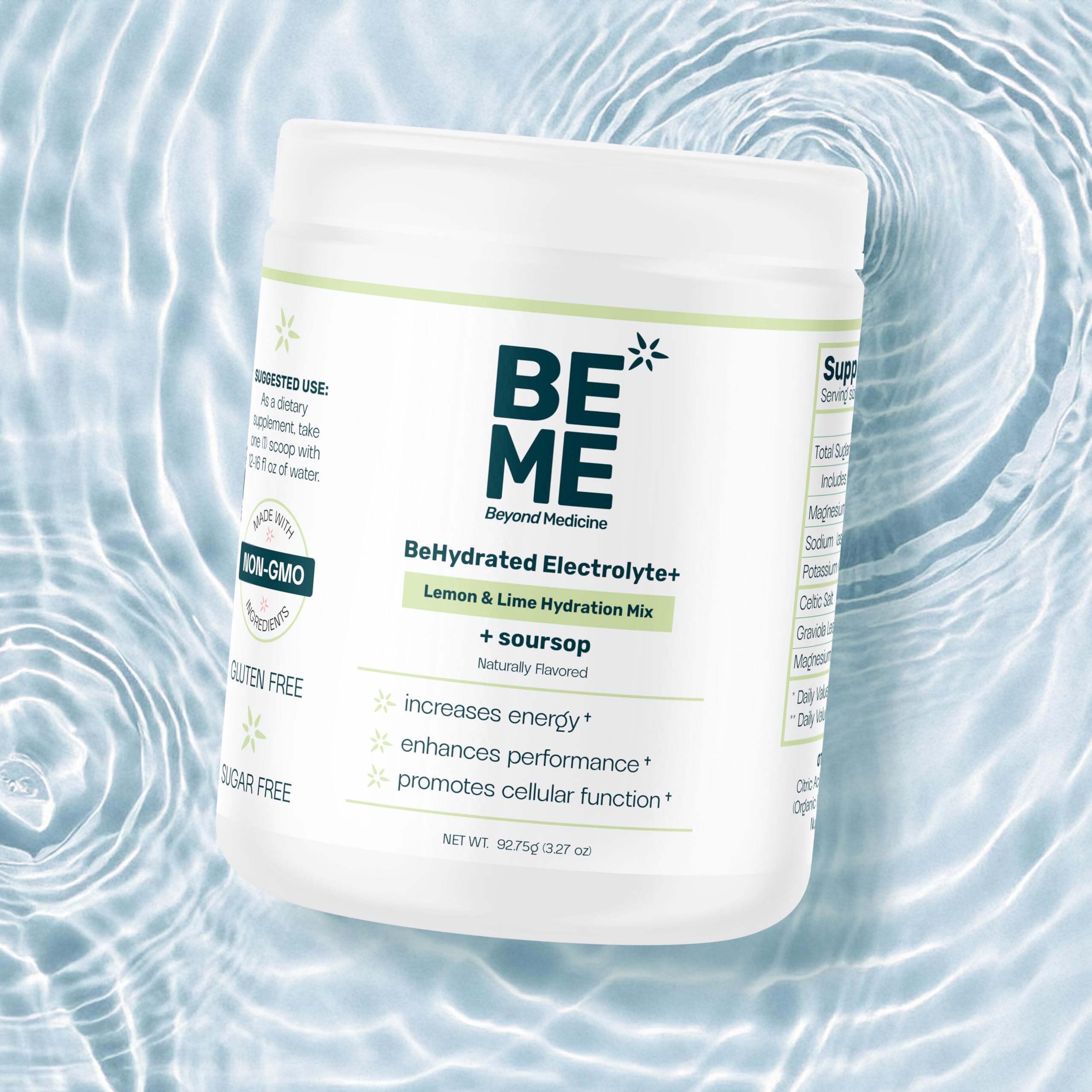 Label showing no artificial additives on BeHydrated