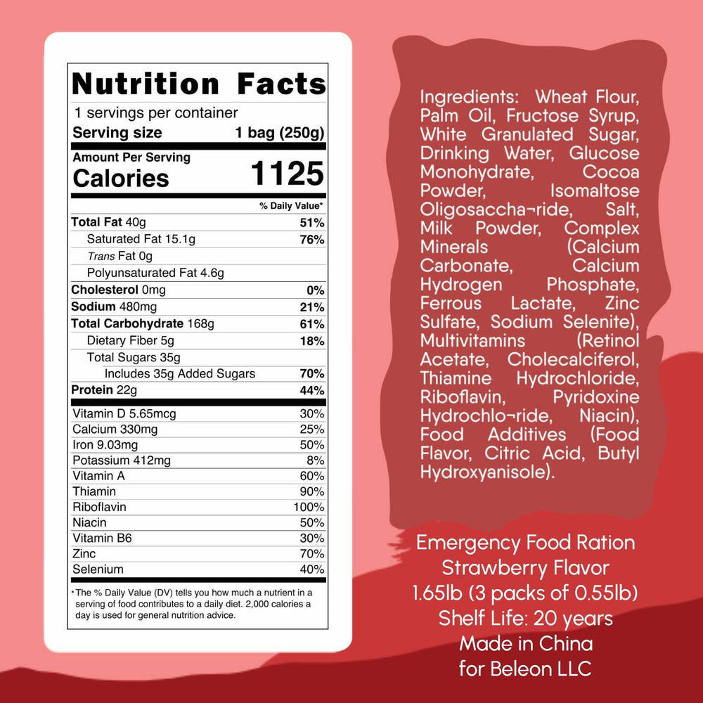 Beleon Emergency Food 3 Days block closeup highlighting four biscuits per block for energy