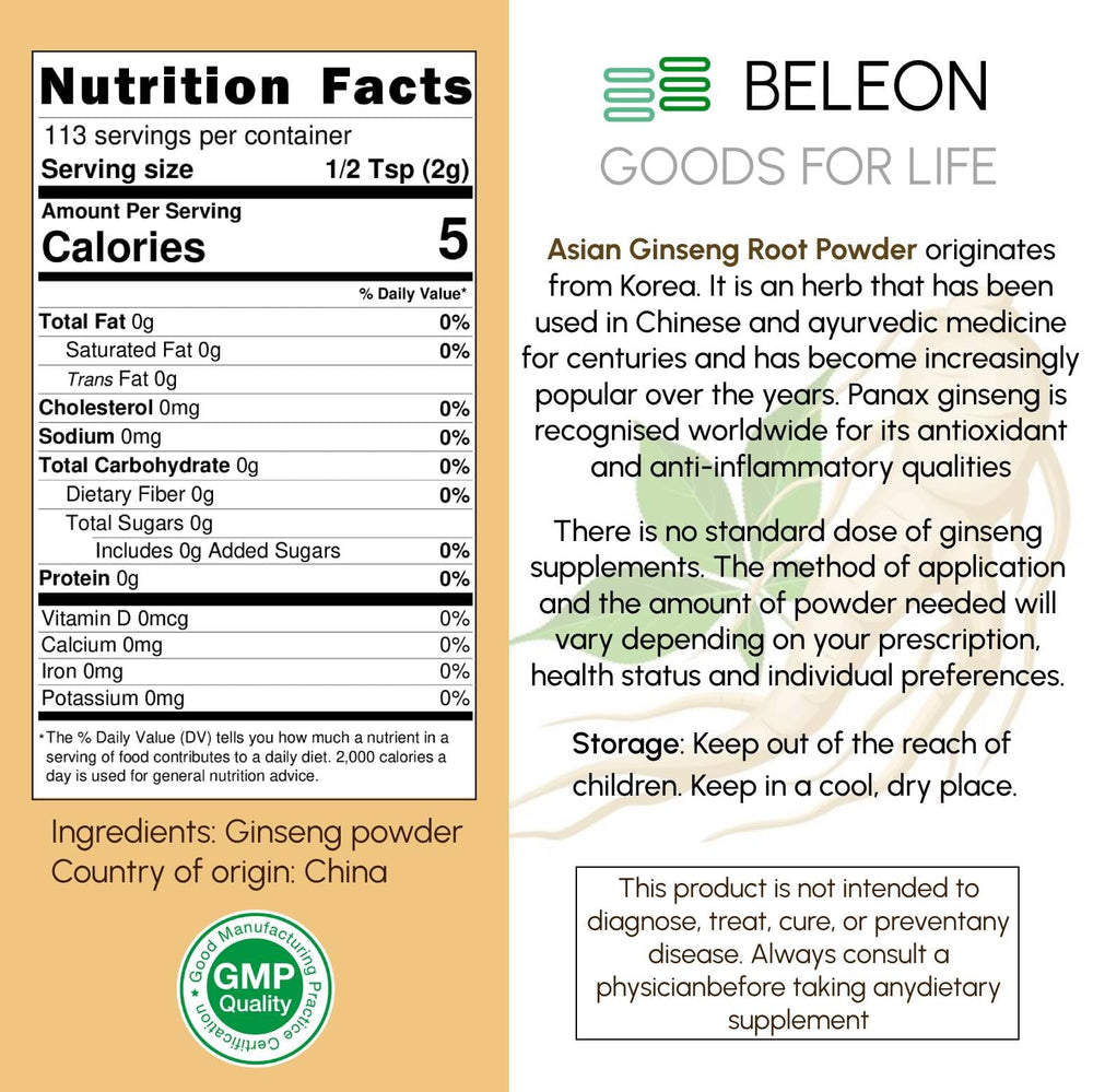 Beleon Goods For Life Ginseng Root Powder 4oz - serving suggestions with powder in cup