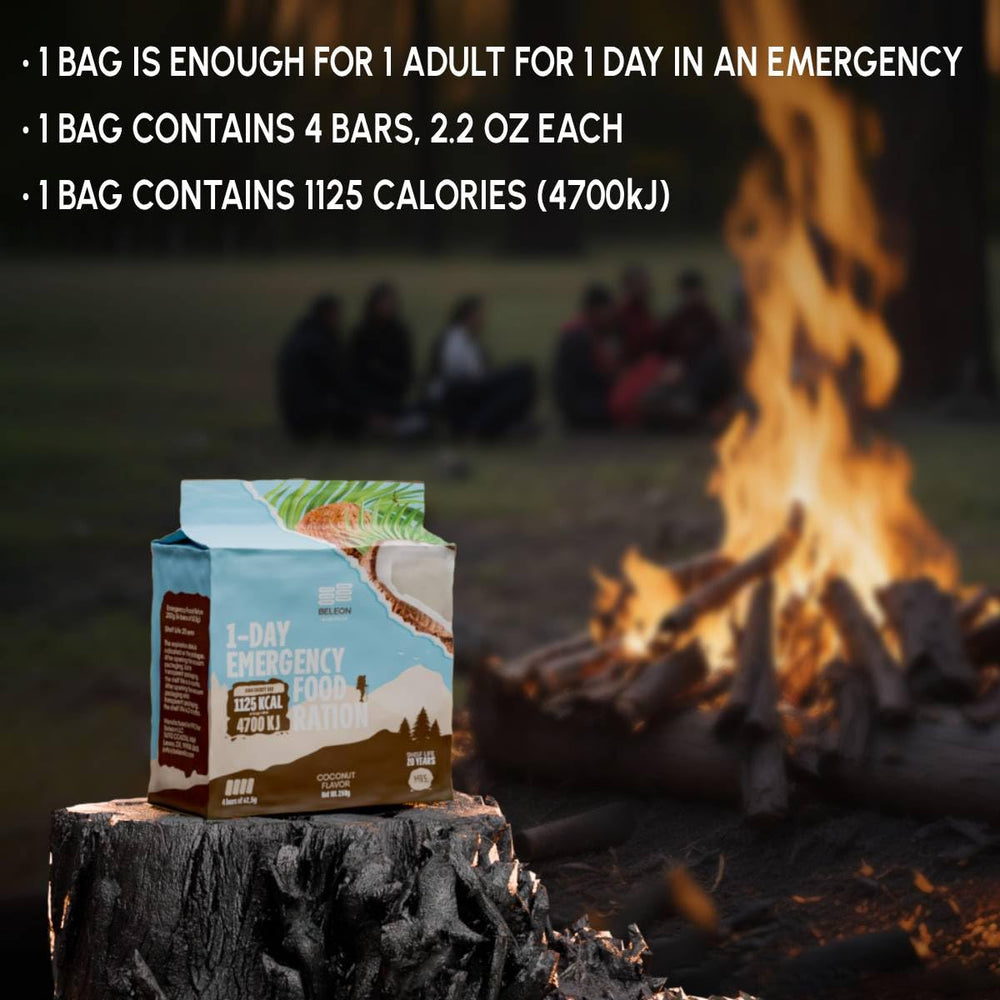 Beleon Goods For Life MRE 7days coconut biscuit bars nutrition label and ingredients.