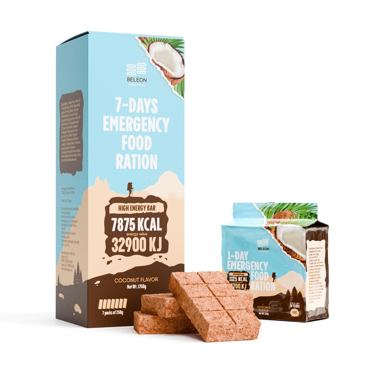 Beleon Goods For Life MRE 7days coconut biscuit bars pack fuels quick energy for hikes.