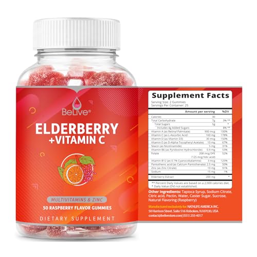 Nutritional label highlighting zinc and vitamins C, D, A, E, B12